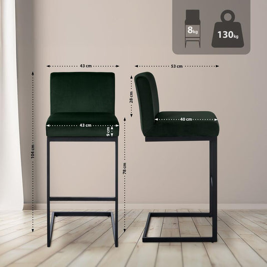 CLP Barkruk Hopewell Zwart Frame - Fluweel - Groen