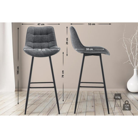 CLP Barkruk Dartford Mat Zwart Frame - Stof - Donkergrijs