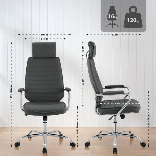 CLP Bureaustoel Rako Chroom Frame - Kunstleer - Grijs
