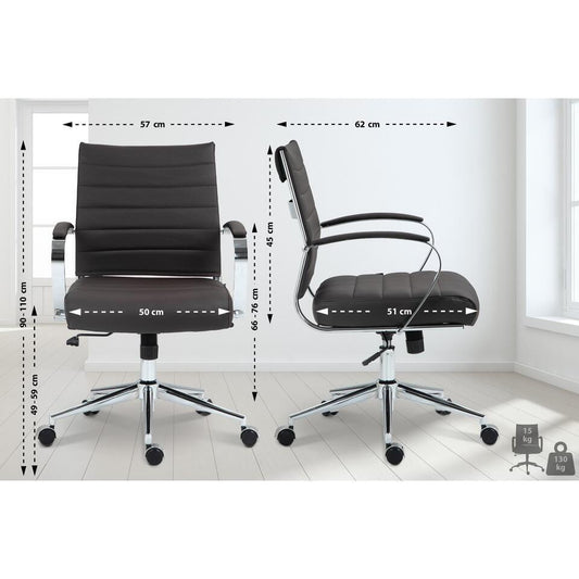 CLP Bureaustoel Oakland Chroom Frame - Echt Leer - Bruin