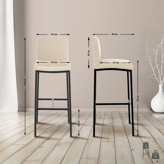 CLP Barkruk Freeport Zwart Frame - Stof - Creme