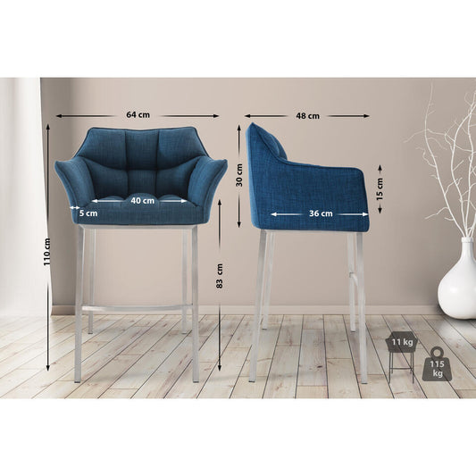 CLP Barkruk Damaso Roestvrij Staal Frame - Stof - Blauw