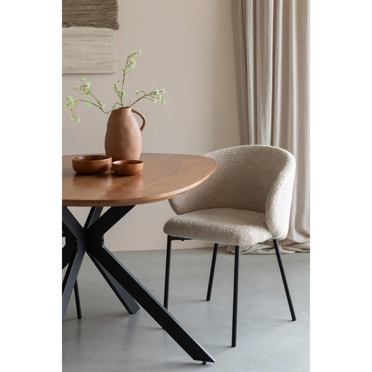 Eetkamerstoel Off White Stof - Zithoogte 47cm - 48x58x70cm - Ayle - Set Van 2