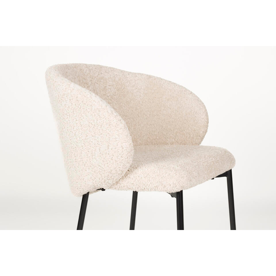 Eetkamerstoel Off White Stof - Zithoogte 47cm - 48x58x70cm - Ayle - Set Van 2