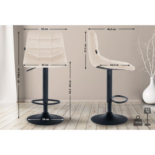 CLP Set Van 2 Barkruk Jerry Zwart Frame - Fluweel - Creme