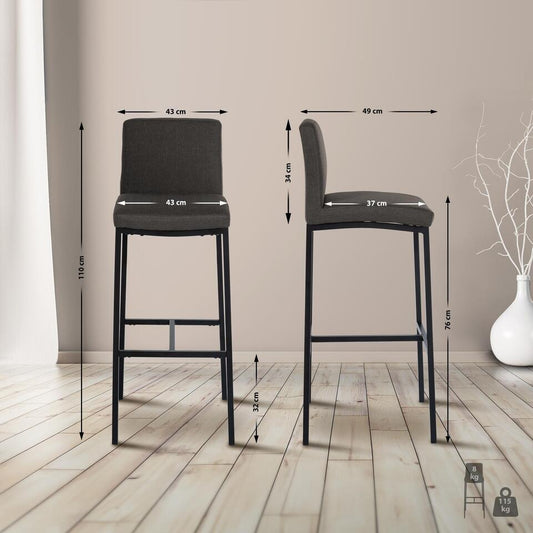 CLP Set Van 2 Barkruk Freeport Zwart Frame - Stof - Donkergrijs