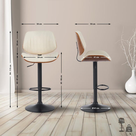 CLP Set Van 2 Barkruk Clawson Zwart Frame - Kunstleer - Walnoot/creme