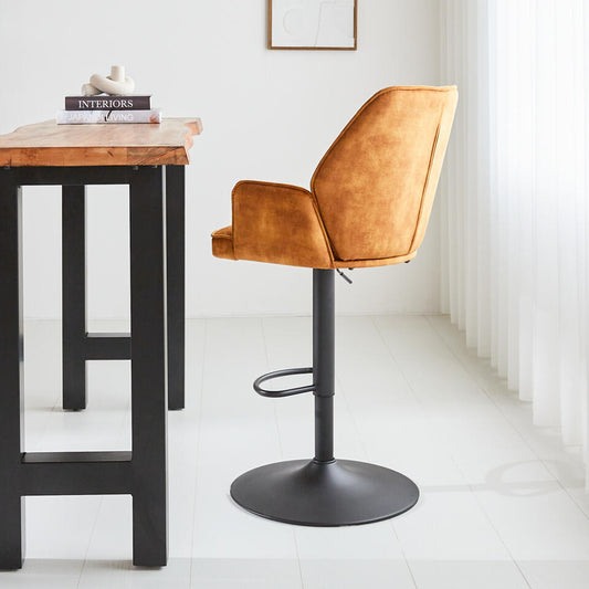 Barkruk Novan Velvet Cognac - Zithoogte 68 Cm - Stof - Bruin