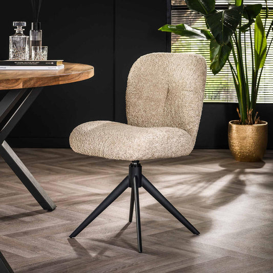 Eetkamerstoel Bouclé Zand - Draaibaar - 48x60x84cm - Set Van 2