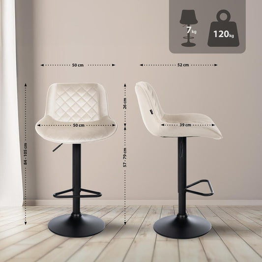 CLP Set Van 2 Barkruk Kasson Zwart Frame - Fluweel - Creme