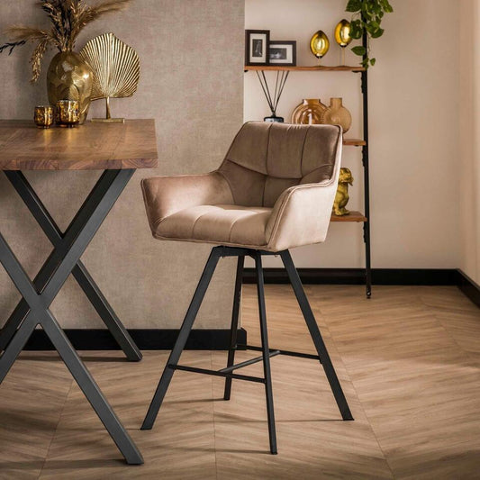Fraaai - Ramon Draaibare Barstoel - 69 Cm - Velvet - Champagne