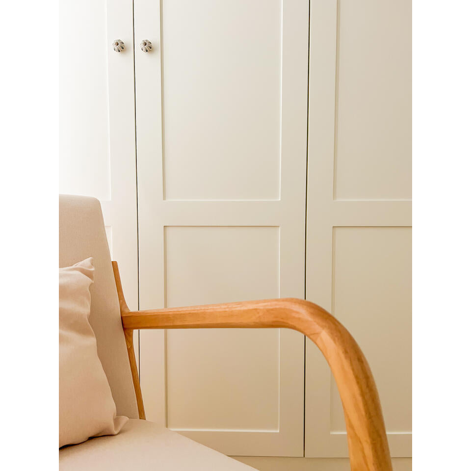 Schommelstoel Van Massief Hout En Beige Stof