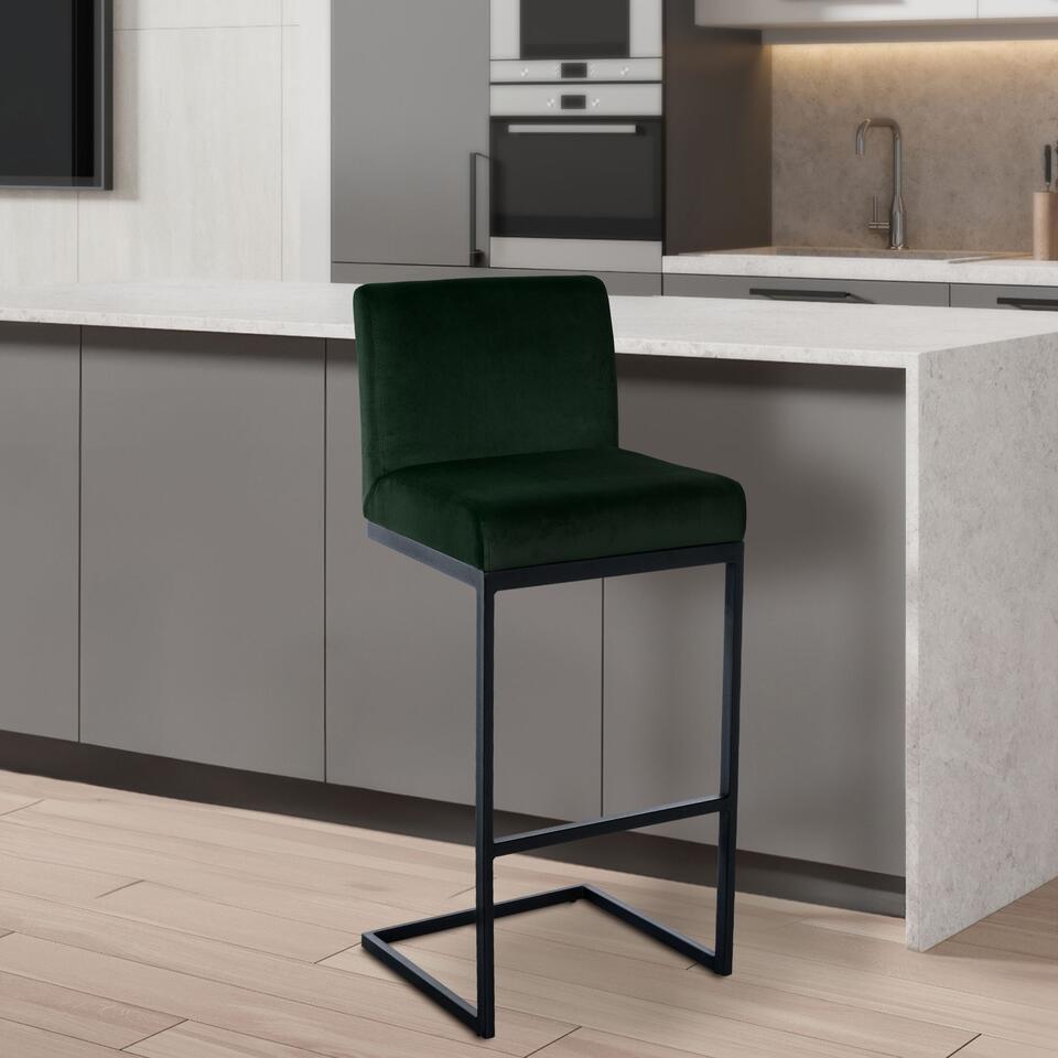  CLP Barkruk Hopewell Zwart Frame - Fluweel - Groen