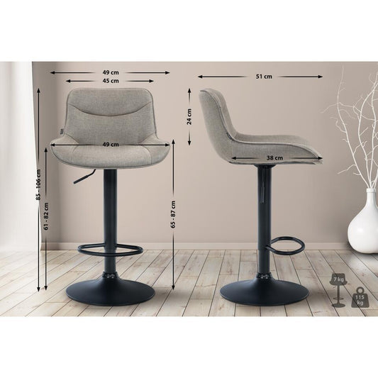  CLP Set Van 2 Barkruk Vonore Zwart Frame - Stof - Taupe