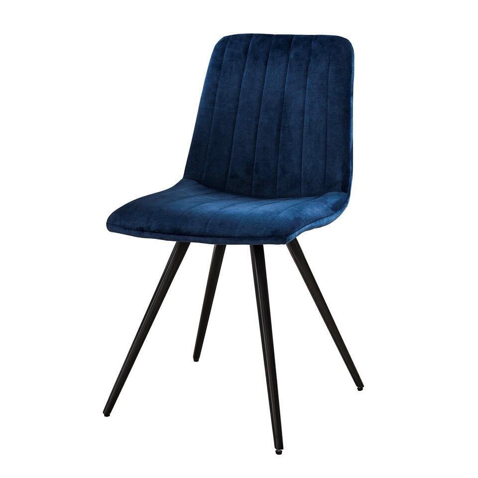  Giga Meubel Eetkamerstoel Velvet Blauw - Zwart Metalen Onderstel