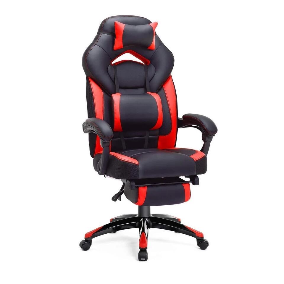  Luxe Gamestoel - Met Hoofdkussen - Kunstleer - Zwart & Rood