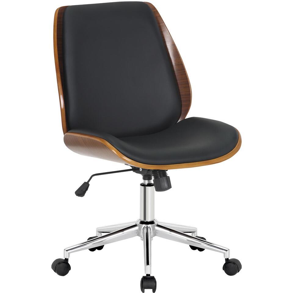 CLP Bureaustoel Mitch Chroom Frame - Kunstleer (PVC) - Walnoot/zwart