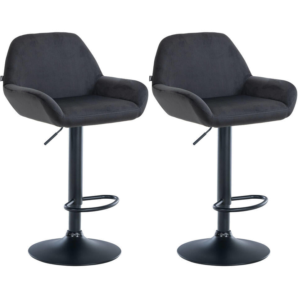  CLP Set Van 2 Barkruk Braga Zwart Frame - Fluweel - Zwart