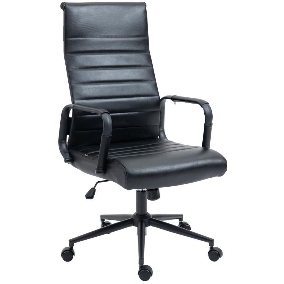  CLP Bureaustoel Kolumbus Mat Zwart Frame - Echt Leer - Zwart/zwart