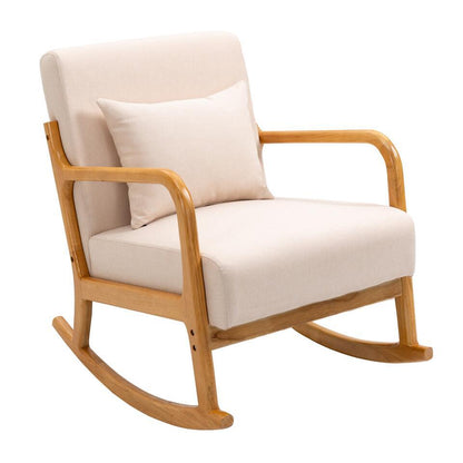 Schommelstoel Van Massief Hout En Beige Stof