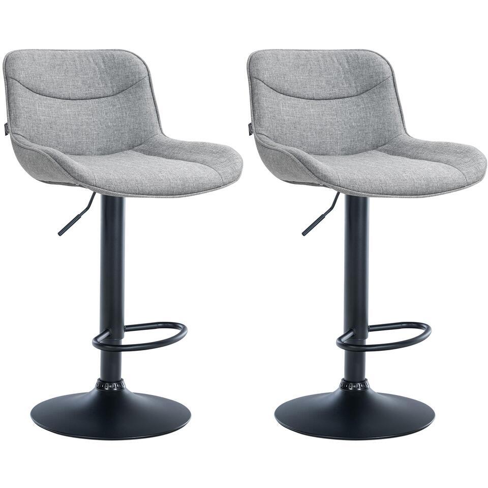  CLP Set Van 2 Barkruk Vonore Zwart Frame - Stof - Grijs