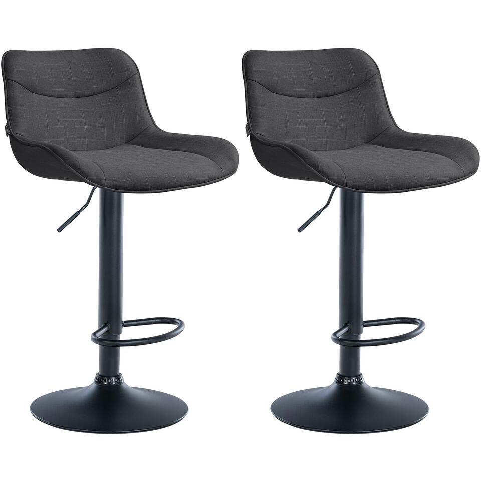  CLP Set Van 2 Barkruk Vonore Zwart Frame - Stof - Donkergrijs