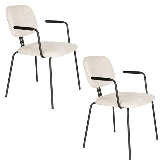  Housecraft Bouton Eetkamerstoel Met Armleuning Off White - Set Van 2