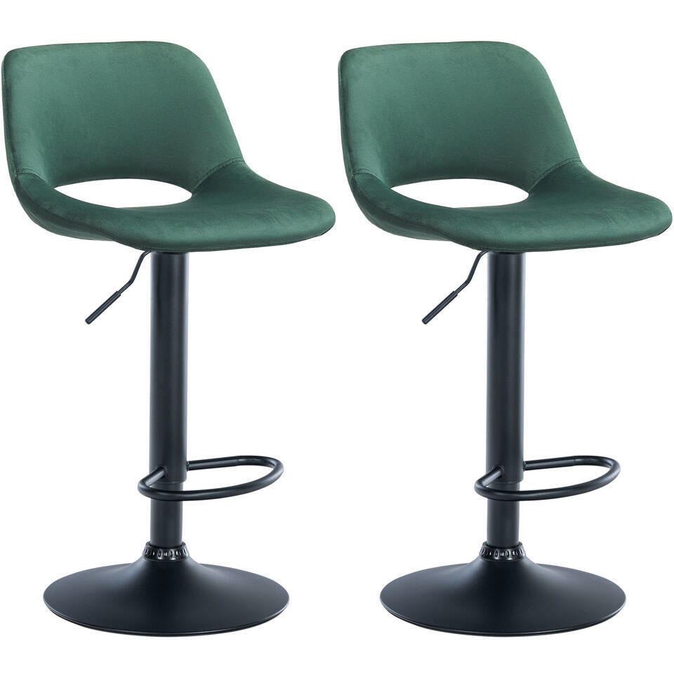  CLP Set Van 2 Barkruk Camden Mat Zwart Frame - Fluweel - Groen
