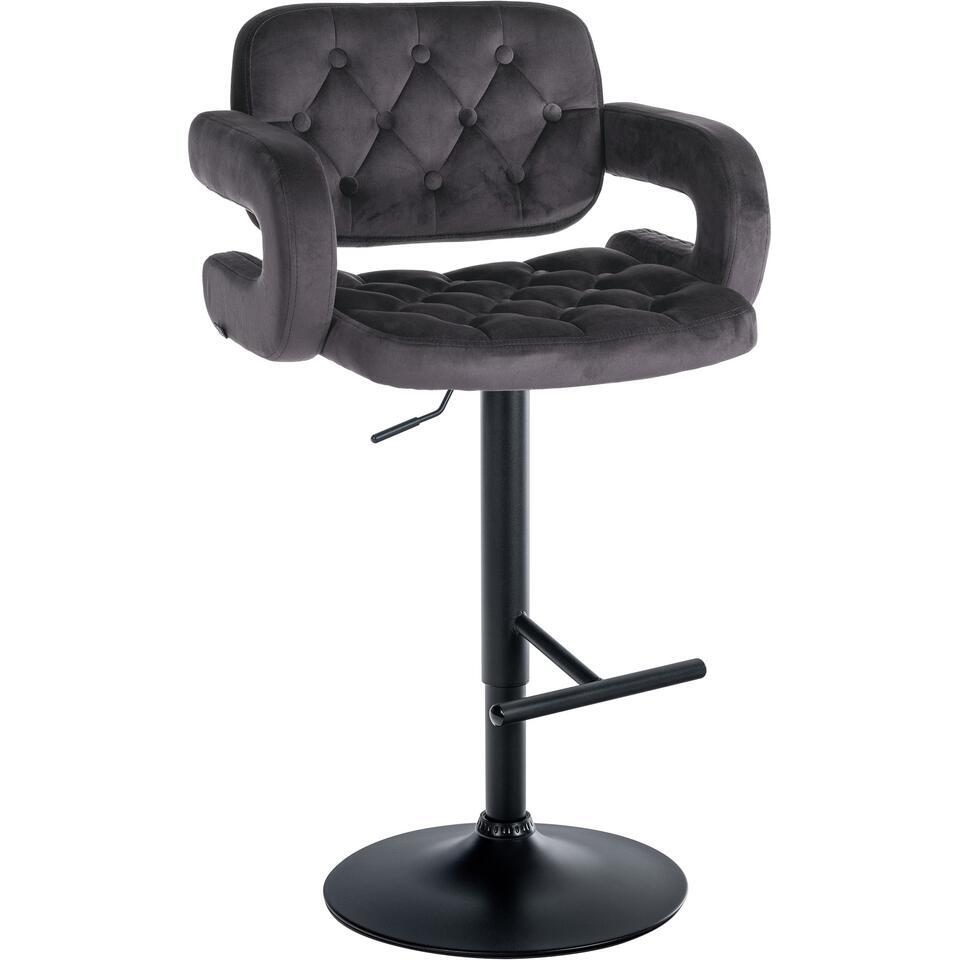  CLP Barkruk Dublin Zwart Frame - Fluweel - Donkergrijs