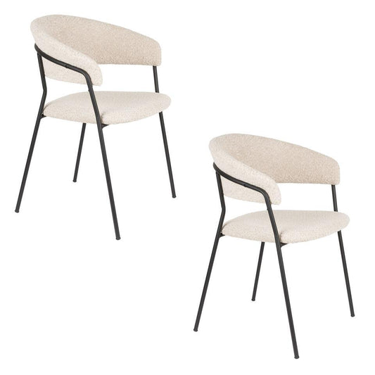  Housecraft Zeri Eetkamerstoelen Armleuning Off White/ Zwart - Set Van 2