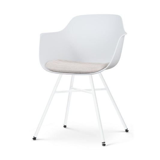  Nolon Noa-Liz Eetkamerstoel Wit - Beige Kussen - Witte Poten
