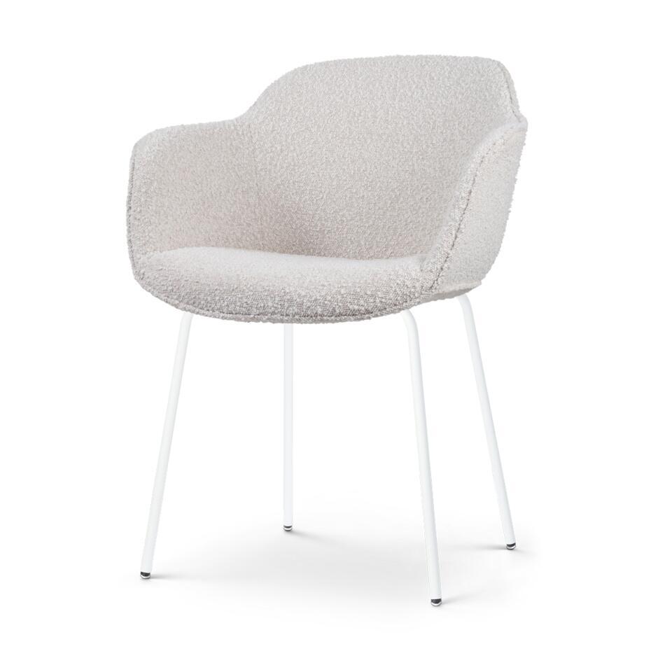  Nolon Nora-Mare Eetkamerstoel Bouclé Beige - Armleuning - Witte Poten