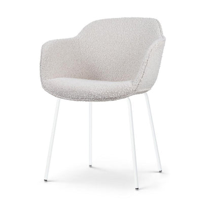  Nolon Nora-Mare Eetkamerstoel Bouclé Beige - Armleuning - Witte Poten