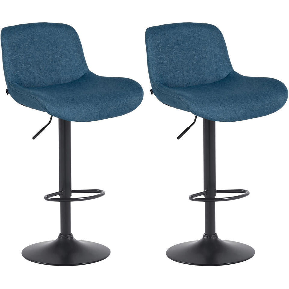  CLP Set Van 2 Barkruk Solon Mat Zwart Frame - Stof - Blauw