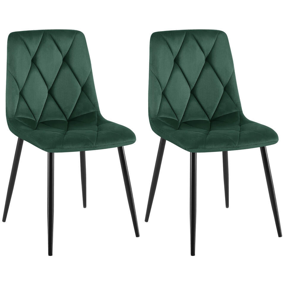  CLP Set Van 2 Eetkamerstoel Clairton Zwart Frame - Fluweel - Groen