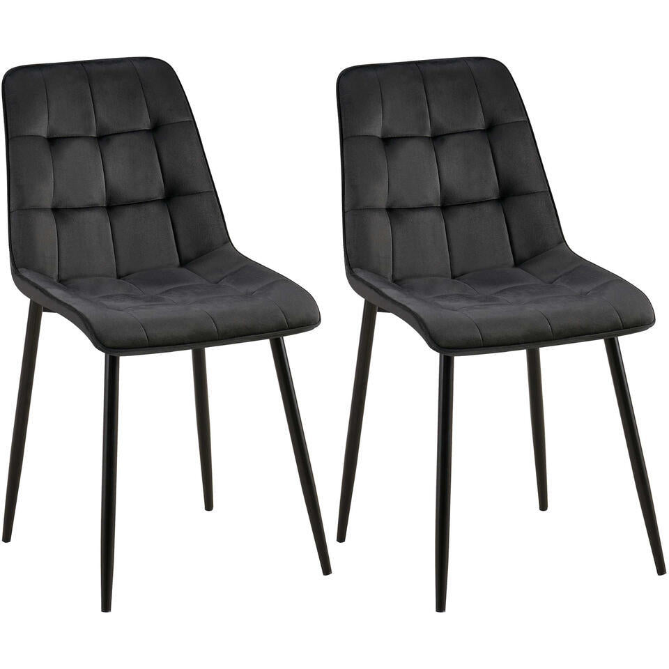  CLP Set Van 2 Eetkamerstoel Gifford Mat Zwart Frame - Fluweel - Zwart