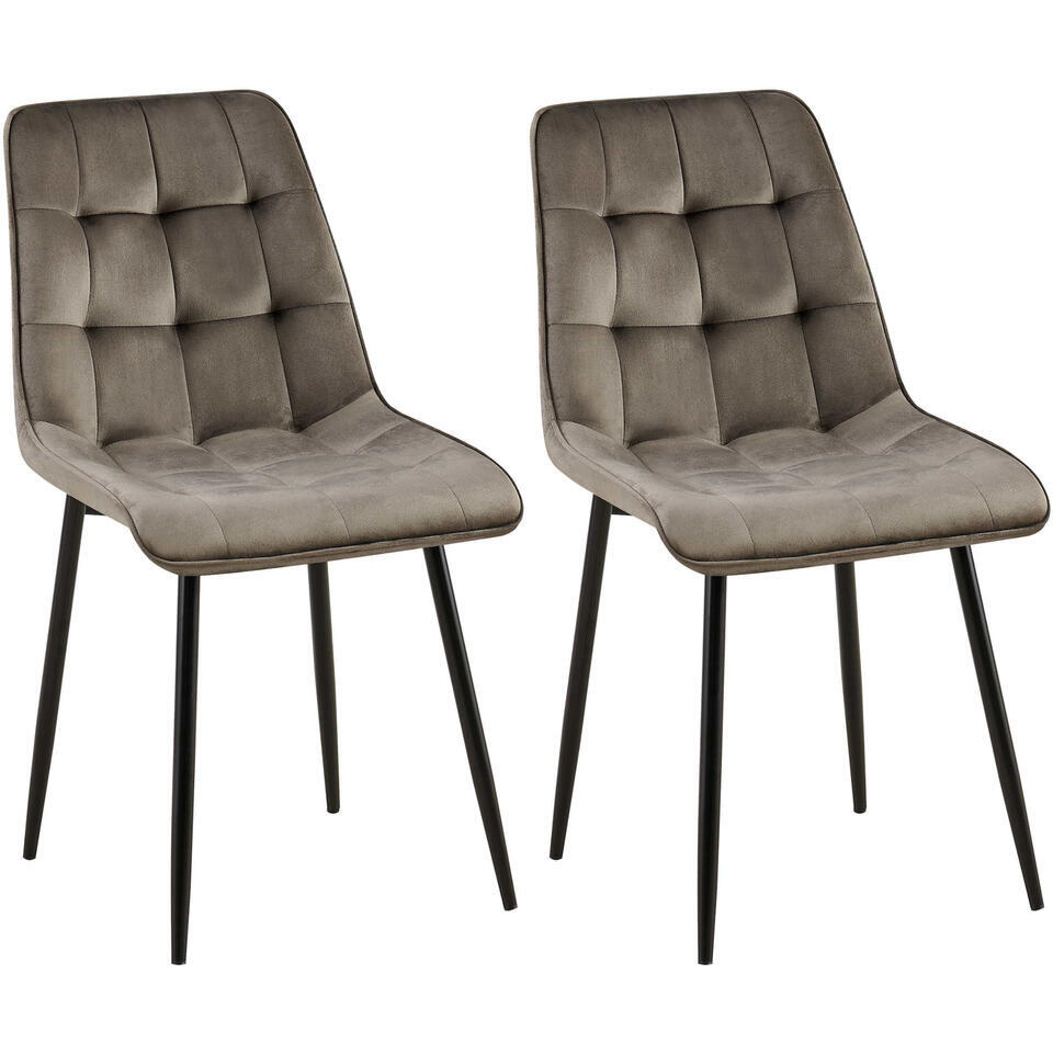  CLP Set Van 2 Eetkamerstoel Gifford Mat Zwart Frame - Fluweel - Antraciet