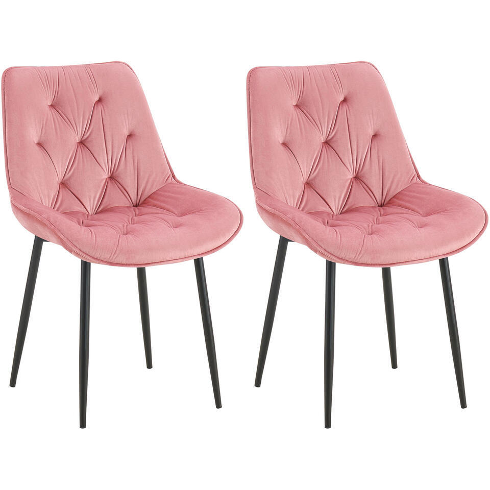  CLP Set Van 2 Eetkamerstoel Wallace Zwart Frame - Fluweel - Roze