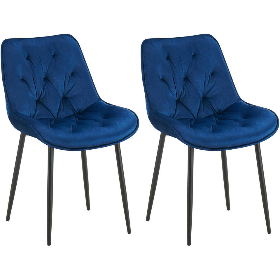  CLP Set Van 2 Eetkamerstoel Wallace Zwart Frame - Fluweel - Blauw