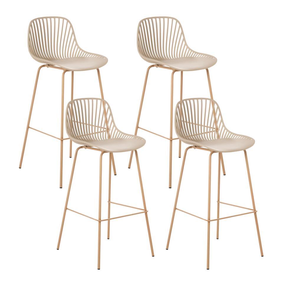  KLEVE - Set Van 4 Barstoelen - Beige - Synthetisch Materiaal