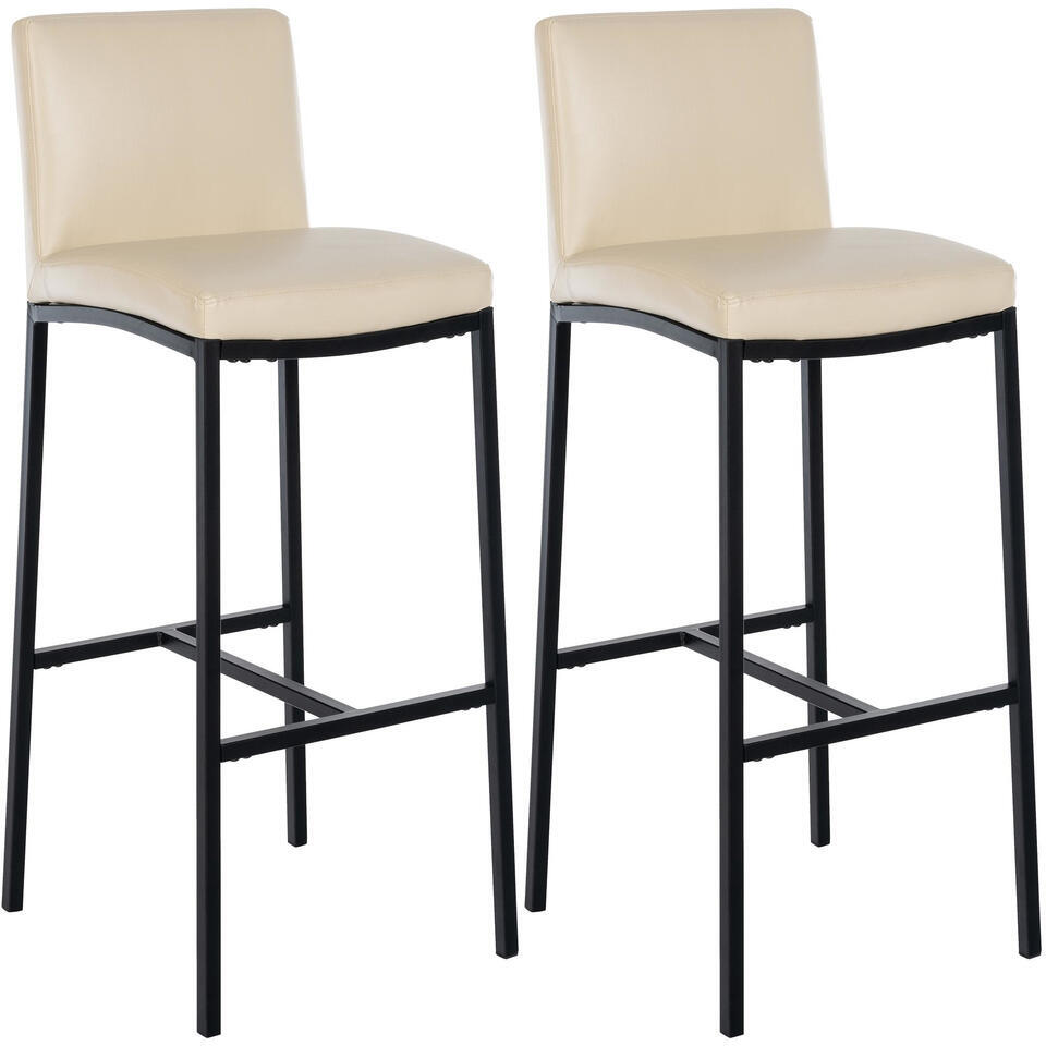 CLP Set Van 2 Barkruk Freeport Zwart Frame - Kunstleer - Creme