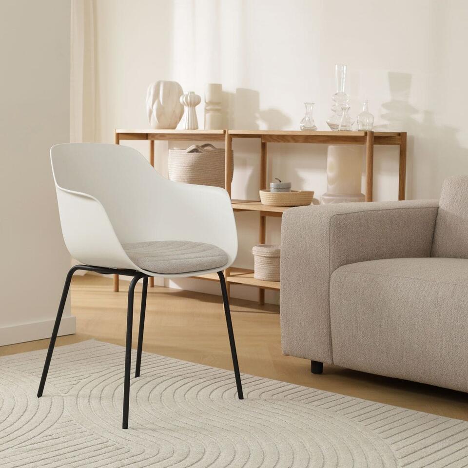  Nolon Nora-Liz Eetkamerstoel Wit - Beige Kussen - Zwarte Poten
