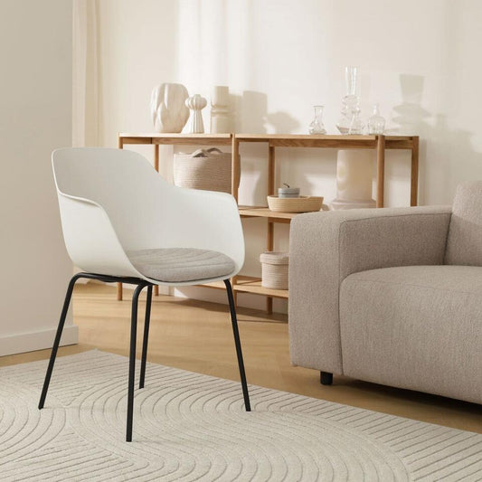  Nolon Nora-Liz Eetkamerstoel Wit - Beige Kussen - Zwarte Poten