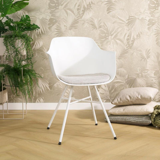  Nolon Noa-Liz Eetkamerstoel Wit - Beige Kussen - Witte Poten