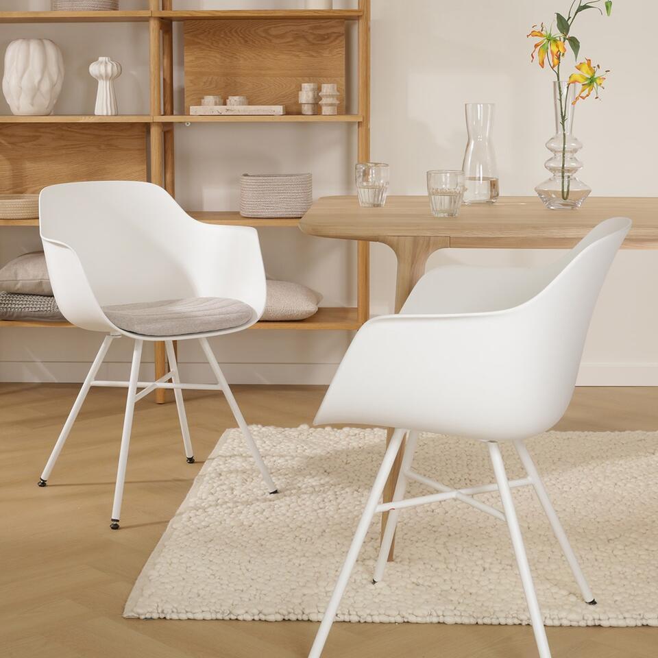  Nolon Noa-Liz Eetkamerstoel Wit - Beige Kussen - Witte Poten