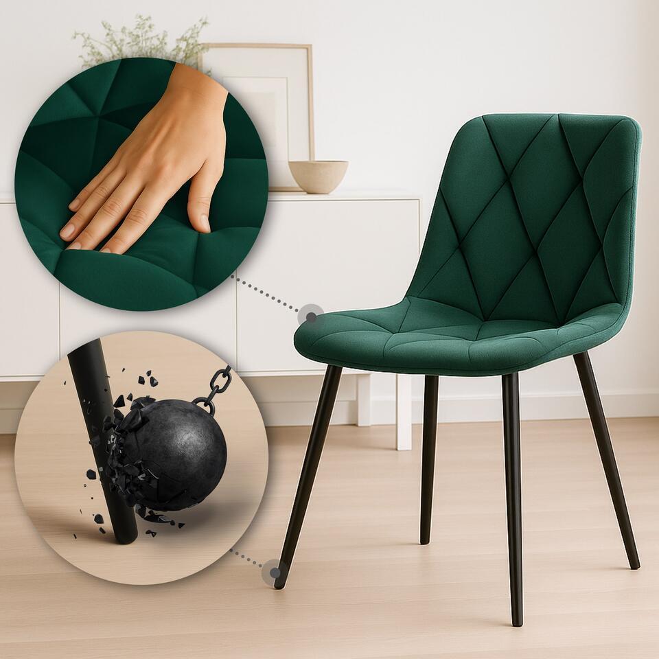  CLP Set Van 2 Eetkamerstoel Clairton Zwart Frame - Fluweel - Groen