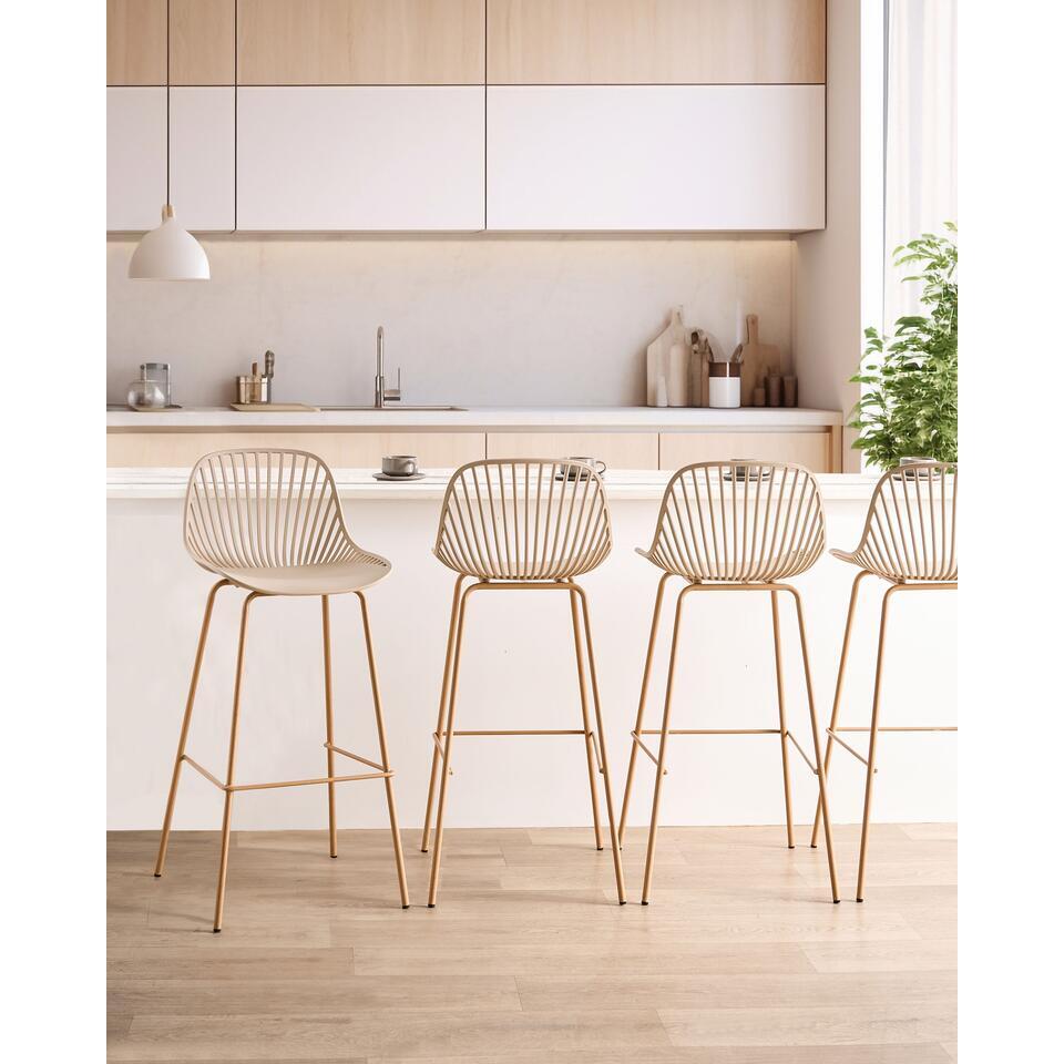  KLEVE - Set Van 4 Barstoelen - Beige - Synthetisch Materiaal