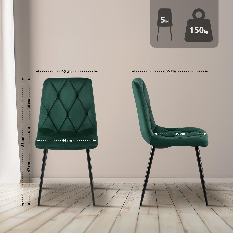  CLP Set Van 2 Eetkamerstoel Clairton Zwart Frame - Fluweel - Groen