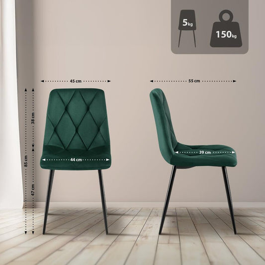  CLP Set Van 2 Eetkamerstoel Clairton Zwart Frame - Fluweel - Groen