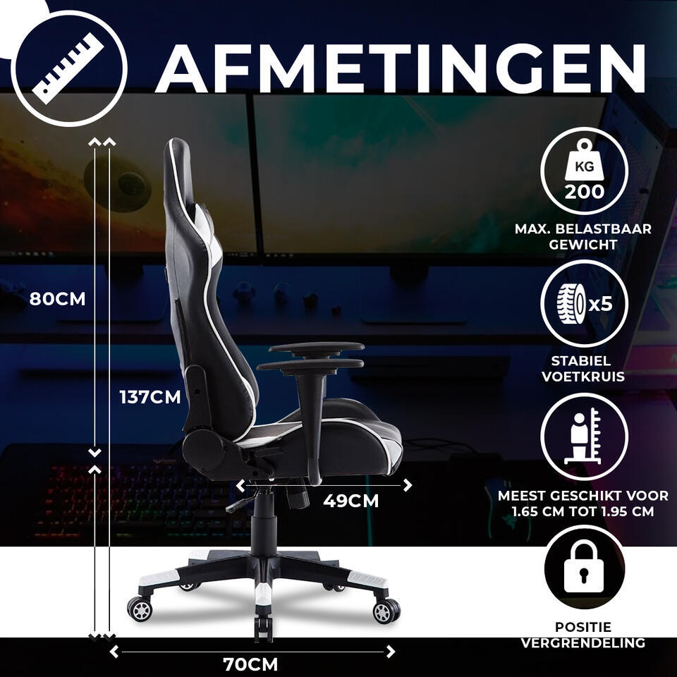  Ocazi New York Gaming Stoel - Bureaustoel - Zwart/Wit